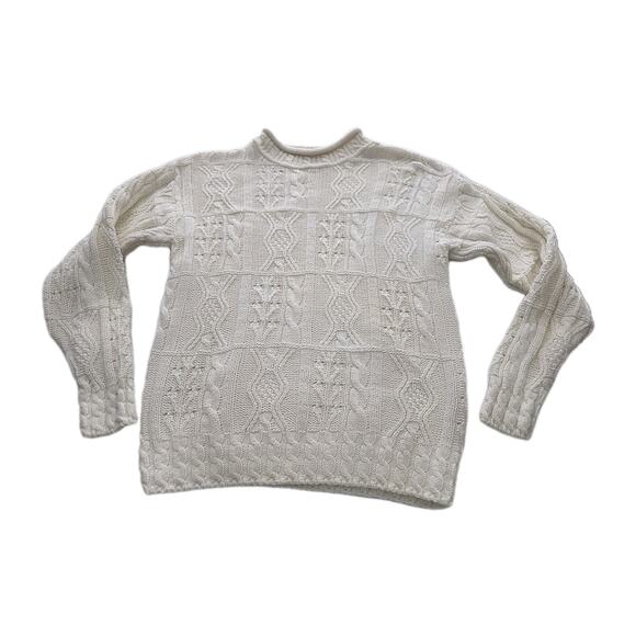 Vintage L.L. Bean Sweater Women's Med Ivory Wool Fisherman Cream Cable Knit USA - Picture 1 of 11